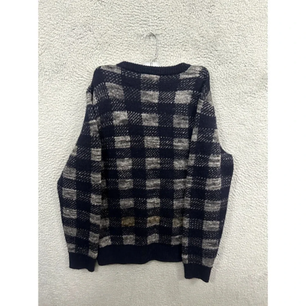 J Crew Sweater Mens Medium‎ Blue Gray Check Linen Wool Alpaca Long Sleeve Adult